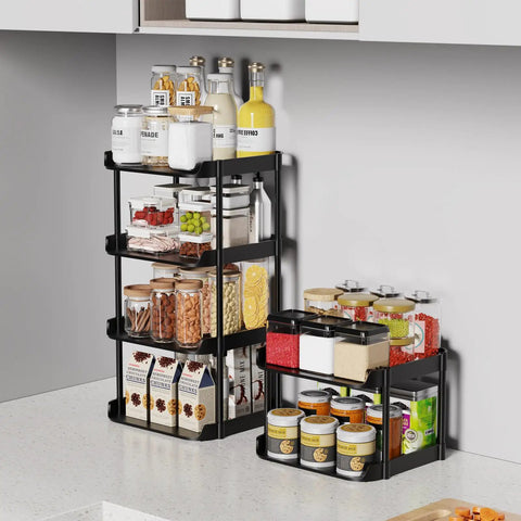 Slim 6 Tier Vertical Narrow Shoe Rack Stackable Tall Skinny Organizer For Tight Spaces, holding kitchen items, black