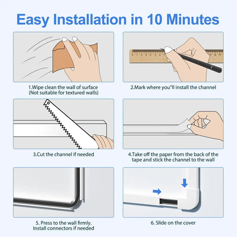 Steps for installing One Cord Cable Concealer Kit For 113 Inch Wall Hider Easy Setup Cable Covers For Two Small Wires