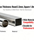 Max thickness for 110V Electric Pipe Bender Machine For Round And Square Steel Tubing, showcasing round and square steel pipes.