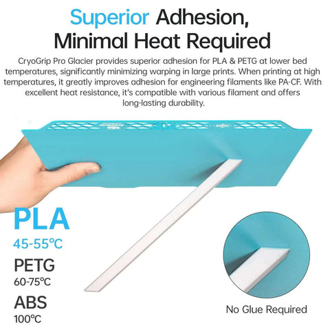CryoGrip Pro Glacier Panda Double Sided Build Plate demonstrating easy removal with hand holding a textured spring steel sheet for 3D printing.