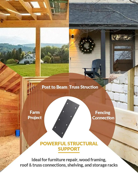 Solid As A Rock 4 Pack Mending Plates, 9.25 Inch Structural Steel Brackets, Boss Grade 3Mm Thick Iron Joiners For Timber Framing, Trusses And Beam Splices That Seal Up Seams Strong As Nails