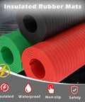 Top Notch Job Site Ready Heavy Duty Rubber Insulating Mat Badass Grip Non Slip Safety Cover for Electrical Rigs in red, green and black.