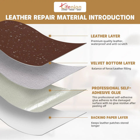 Cross-section of Leather Repair Patch Kit Self Adhesive 17x79 Inch Large Vinyl Patch Tape layers for couches and furniture.