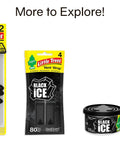 Little Trees Black Ice car air freshener assortment: hanging tree 2-pack, vent wrap 4-pack, spray bottle, and fiber can.