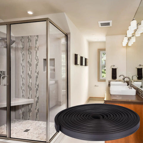 75 Inch Flexible Magnetic Shower Door Seal Strip For Framed And Semi Framed Glass Doors Replacement Magnetic Strip Easy Cut Black Roll in modern bathroom setting