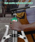 Heavy Duty Hydraulic Gear Puller Kit And Wheel Bearing Separator Tool For Mechanical Repair Made From Strong Forged Steel With Up To 5 Ton Capacity So You Can Fix It Easy As Pie No Sweat For Your Home Workshop Projects And Garage Needs Right Now., hydraulic gear puller kit with forged steel separator arms and 20 ton bottle jack in workshop