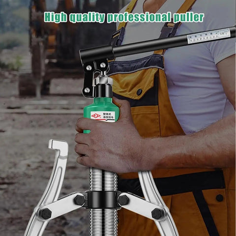 Heavy Duty Hydraulic Gear Puller Kit And Wheel Bearing Separator Tool For Mechanical Repair Made From Strong Forged Steel With Up To 5 Ton Capacity So You Can Fix It Easy As Pie No Sweat For Your Home Workshop Projects And Garage Needs Right Now., hydraulic gear puller kit with forged steel separator arms and 20 ton bottle jack in workshop
