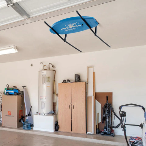 Ceiling Mounted Garage Storage Rack Two Pack Industrial Metal Overhead Rack For Surfboards And SUPs Adjustable Space Saving Holder