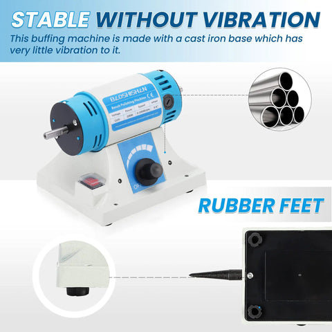 Heavy Duty Workhorse Bench Buffer Polisher Kit featuring flexible shaft and drill chuck with a cast iron base for stability.