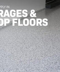 Pro Level Polyaspartic Fast Cure Topcoat For Garage And Warehouse Flake Floor Systems Includes 2 Gallon Kit on a flake floor surface.