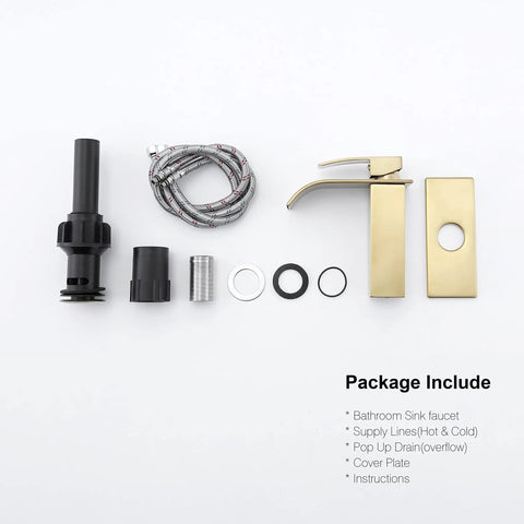 Gold Waterfall Bathroom Faucet With Brushed Gold Finish Modern Single Handle Vanity Faucet For One Hole Sink Lead Free