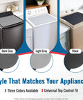 Washer and dryer top cover mat, 25.5 x 17.5 in, light gray fabric with non-slip rubber base for top-load machines