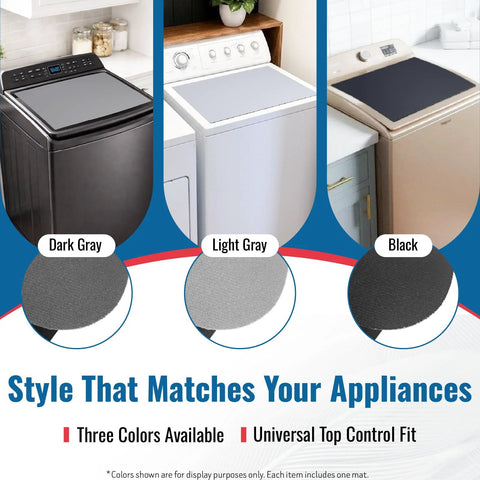 Washer and dryer top cover mat, 25.5 x 17.5 in, light gray fabric with non-slip rubber base for top-load machines