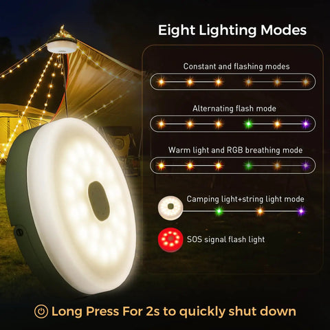 Rechargeable 32.8ft Camping String Lights With 8 Modes Waterproof Portable LED Lamp for outdoor use
