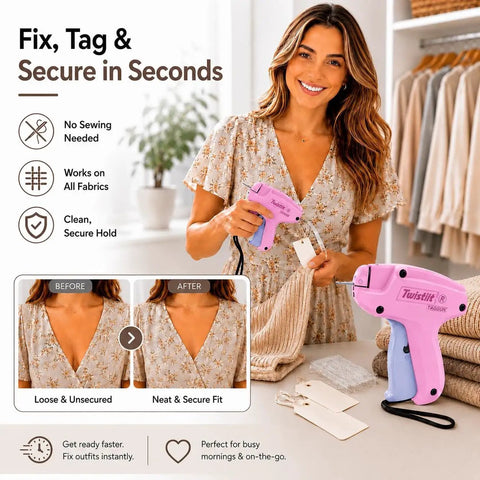 Handheld Stitch Gun For Clothes Featuring No Sew Hemming And Tagging With Six Strong Needles And Two Thousand Micro Fasteners.