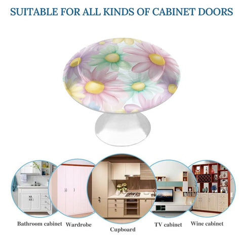 Colorful Watercolor Daisy Cabinet Knobs 2 Pack Aluminum Alloy Drawer Pulls for various cabinet types