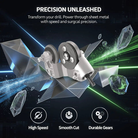Essential Drill Nibbler Metal Cutter Attachment For Sheet Metal Work, titanium steel gears, detailed view of design features.