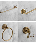 All In One Antique Brass Bathroom Accessories Set With 24 Inch Towel Holder And Wall Mount Hardware showing bar, paper holder, hook, ring