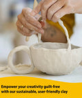Shaping a cup with handle using Air Dry Clay Kit For Adults And Beginners Pottery Starter Set With Tools And Step By Step Guide No Kiln Needed Easy DIY Craft For Date Night Art Hobby Gift Safe Non Toxic And Fun