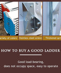 Smooth Operator Electric Attic Ladder Pull Down Staircase showing telescopic design in various colors, stainless steel screws, and thickened spring.