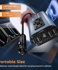Built Different Heavy Duty 300W Car Power Inverter Converts DC 12 Volt To 110 AC With 4 USB Ports QC3.0 Fast Charging dual AC outlets.