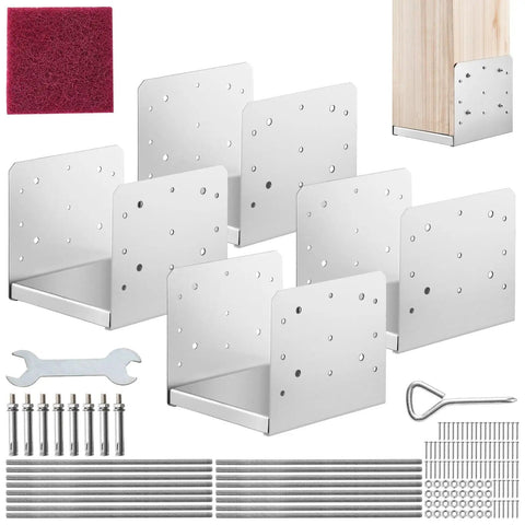 Adjustable 8 By 8 Post Base Bracket Set, stainless steel anchors and tools for pavilion deck porch railings, 4 pieces