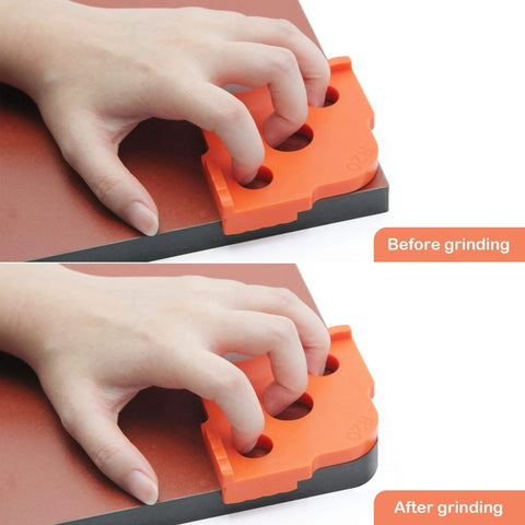 Corner Radius Router Templates Set With Eight Radius Options R5 R10 R15 R20 R25 R30 R35 R40 For Pro Grade Precise Woodworking ABSCNC High Hardness Glue Construction Routed Rounded Corners Templates Four Pack Set demonstration of before and after use on edge of panel.