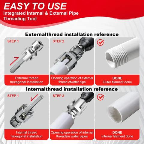 PVC Pipe Threader For Electric Drill With Dual Function Internal And External Threading In One Pass Half Inch And Three Quarter Inch NPT Alloy Steel Dies installation guide