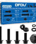 250 Piece M8 Flange Head Bolt Kit With Hex Bolts Nuts And Washers, M8-1.25 X 16/20/25/30 Mm Metric Fasteners