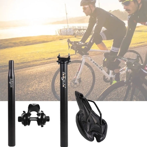 Heavy Duty Aluminum Alloy Bike Seat Clamp For Road And Mountain Bikes shown in a scenic outdoor cycling setup.