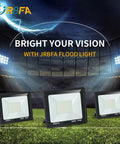 Outdoor stadium with 2 Pack 100W LED Flood Lights, 10000lm brightness, 6500K IP66 waterproof exterior floodlights on display