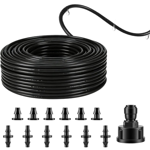100 Ft Drip Line Kit For Yard And Farm Irrigation One Quarter Inch Tubing With Six Inch Emitter Spacing End Plugs And Couplings