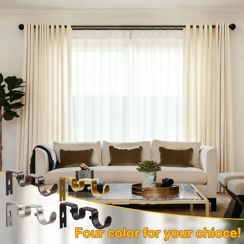 Double Curtain Rod Bracket Set 3 Pack Wall Mounted Metal Holders For 1 Inch Curtain Rod Black Finish, shown in four colors
