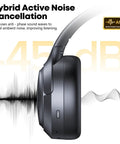 Long Battery Life Wireless Headphones With Active Noise Cancelling, side view showcasing hybrid ANC feature and sound waves