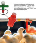 Real Deal 100 Pack Stainless Steel Poultry Water Nipplers with Heavy Duty Screw Mount Base for Backyard Chickens and Farm Flock close-up of drinker.