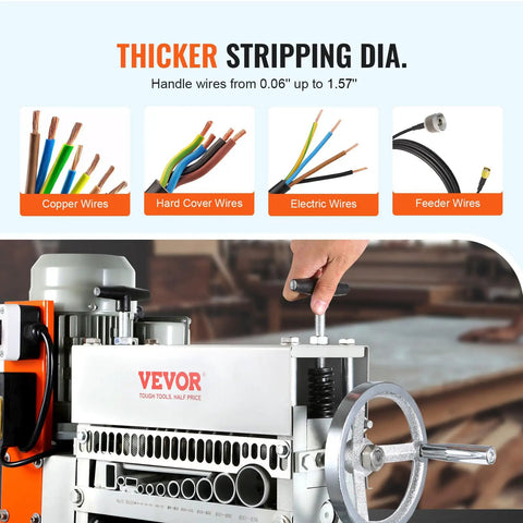 Beast Mode Automatic Electric Wire Stripping Machine With 370W Motor, shown with manual crank and wiring thickness options