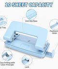 Two-Hole Paper Puncher With Adjustable Guide and Labor-Saving Handle, Heavy-Duty 5-Sheet Capacity Office Punch for Binders, Blue