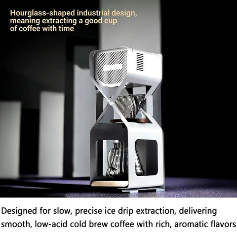 Premium Electric Ice Drip Coffee Maker With Glass Carafe And Led Touchscreen For Smooth Cold Brew At Home, hourglass design.