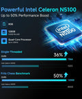 Powerful Intel Celeron N5100 chip with performance metrics and benchmarks for improved processing power.