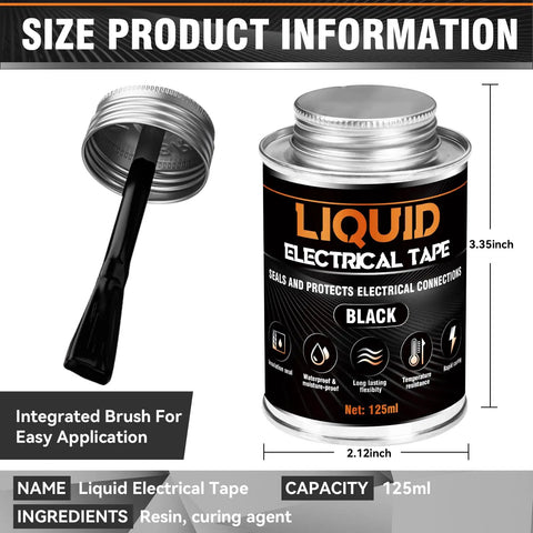 Liquid Electrical Tape Sealant For Outdoor And Indoor Wires Waterproof Insulation Glue That Quick Dry Temperature Resistant Electrical Coating For Electronics And Equipment 125ml can with brush applicator