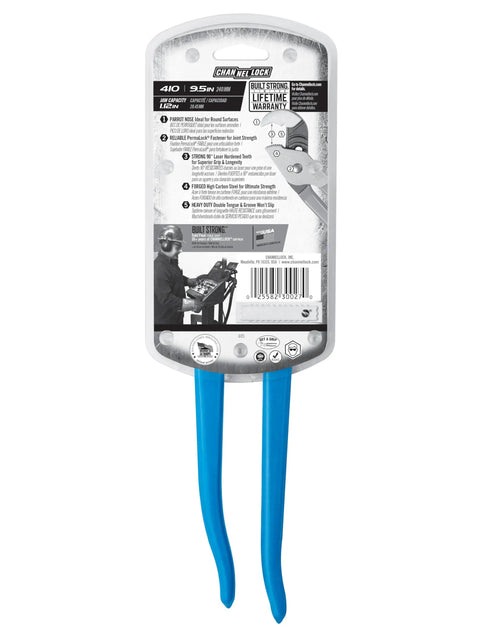 Packaging for Parrot Nose Tongue And Groove Pliers 410 with Double Tongue And Groove, 9 1/2 Inch Length, Blue Handles