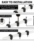 Black 1/2-in J-Hook clamps with screws for PEX tubing; 50-pack, installed on a white pipe.
