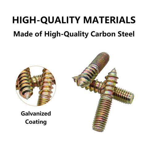 Beefy Heavy Duty Hanger Bolts Set for Wood and Furniture Self Tapping Double Headed Bolts showcasing carbon steel material