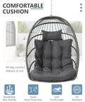 Cozy Outdoor Egg Chair With Stand, Wicker Hanging Swing Chair With Cushion, 350 Lb Weight Capacity For Patio Garden Balcony And Bedroom, Tool Free Assembly In Under 30 Minutes, Dark Grey.
