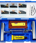 Heavy Duty Tire Repair Kit With Plugs T Handle Probe Insert Tool Glue And Case For Car Truck Motorcycle Atv, compact blue case with tools.