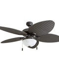 Inland Breeze Tropical 52 Inch Indoor Outdoor Ceiling Fan With Light, Five Blades, Reversible Motor, Bronze Finish, Pull Chain