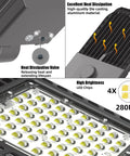 Crazy Bright 300W LED Parking Lot Light With Adjustable Arm Mount 39000 Lumens 5000K showing LED chips and heat dissipation features