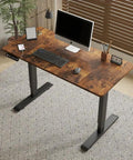 Heavy Duty Electric Standing Desk 48 By 24 Inches Brown Double Beam Steel Frame Adjustable Height with Monitor and Keyboard
