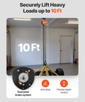 1 Ton Hand Chain Hoist With 10 Ft Lift Galvanized G80 Chain in garage, showcasing dual pawl brake system and safety features for precise lifting.