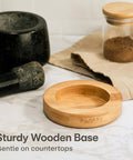 Heavy Duty 1 Cup Granite Mortar And Pestle Set For Spices And Herbs Molcajete Style Stone Grinder With Non Slip Wooden Base
